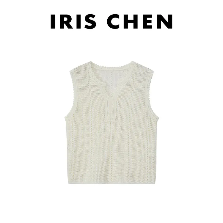 现货IRIS CHEN 苏格兰 2025春夏天丝亚麻透气V领显瘦马甲25BX315