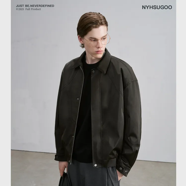 NYHSUGOO/南乙秋季2.0丝光缎面翻领夹克男士廓形3799外套上衣