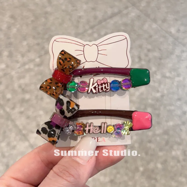 对夹~豹纹蝴蝶结发夹鸭嘴夹甜酷风侧边夹新款多巴胺刘海夹一字夹