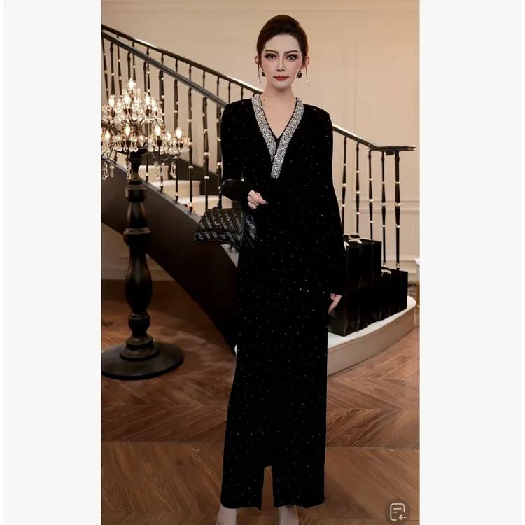 【FUNANI】设计感百搭中长款开叉2025气质秋冬高级感连衣裙X2530394