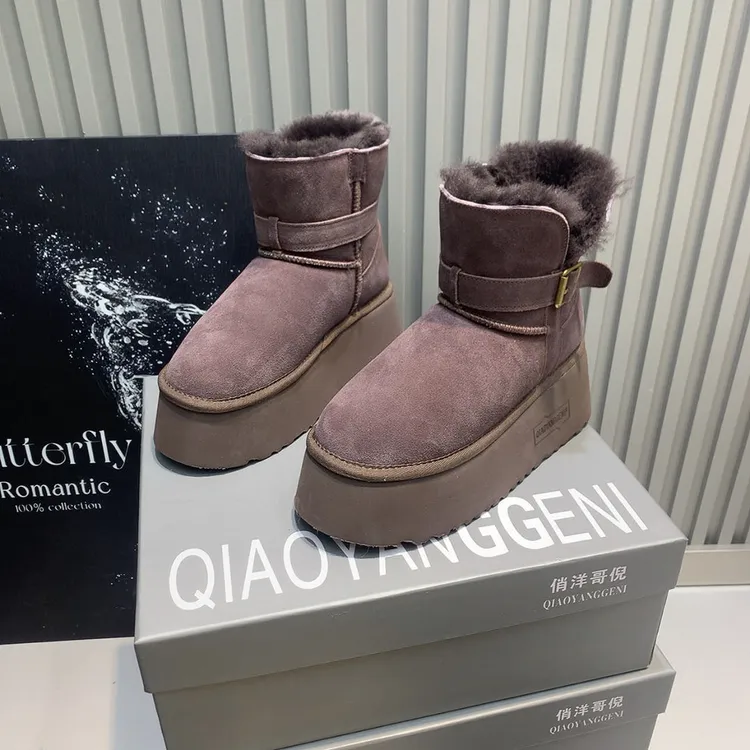 俏洋哥倪682-9厚底6.5公分韩版显瘦网红陈太牛反绒同款短筒雪地靴