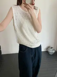 【潘潘.508893】星点亚麻2025年夏新款纯色圆领套头针织衫