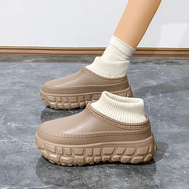 酷路直防水冬季新款室内家居厚底防滑加绒保暖男女包头棉拖外穿