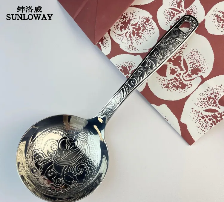 18/10不锈钢紫荆花汤勺火锅勺酒店分餐分菜勺公用勺子创意浮雕