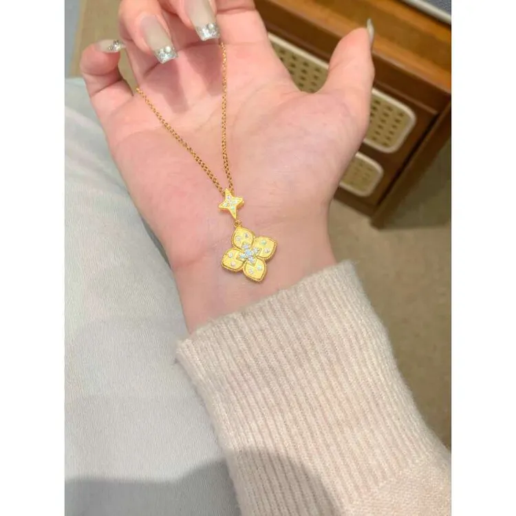 铜合金项链 新中式国潮风丨点钻拉丝四叶草项链 Y033