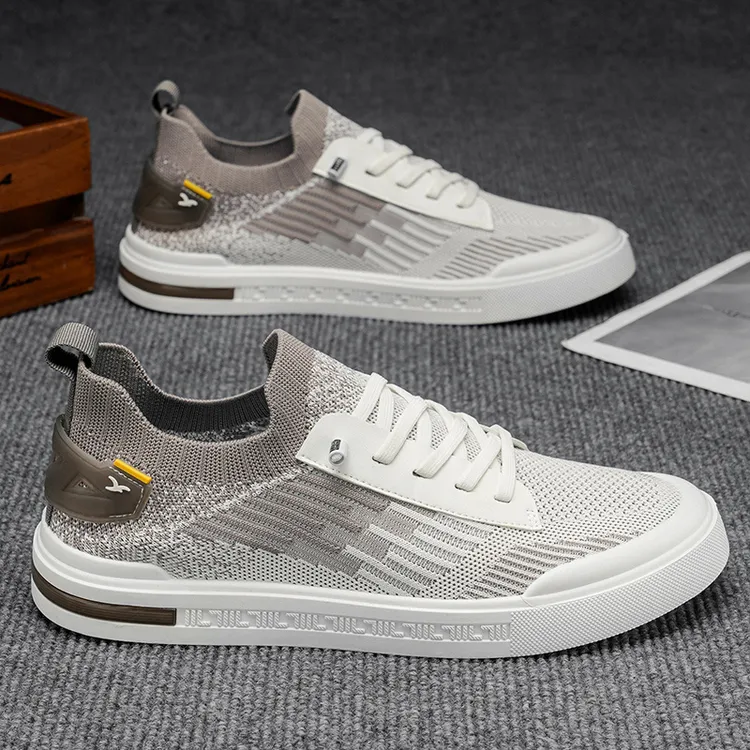 男鞋2025新款夏季网面透气百搭板鞋软底飞织网鞋一脚蹬休闲运动鞋