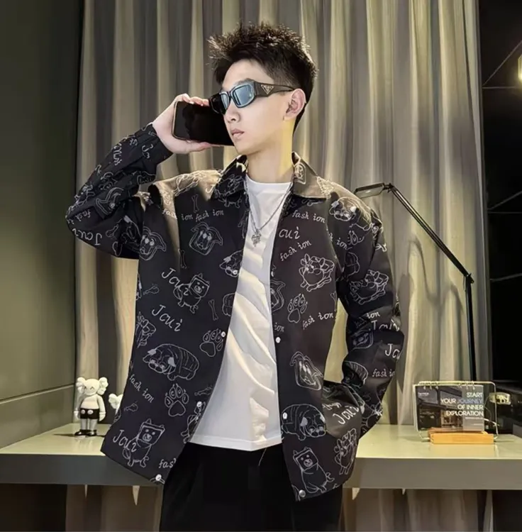 2025秋季翻领设计感小众长袖衬衣百搭时尚休闲痞帅男士夹克衫外套