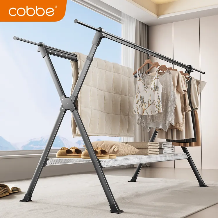 卡贝升降落地晾衣架室内家用阳台折叠伸缩挂衣架防风脚晒被子神器