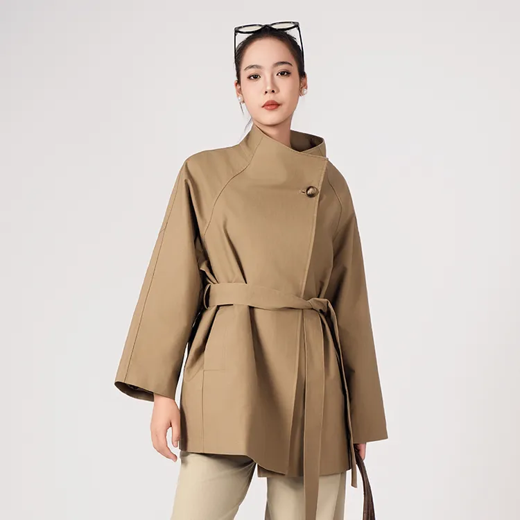 AMBIKA 女宽松型薄款立领插肩袖适衣秋季时尚收腰通勤百搭K0039