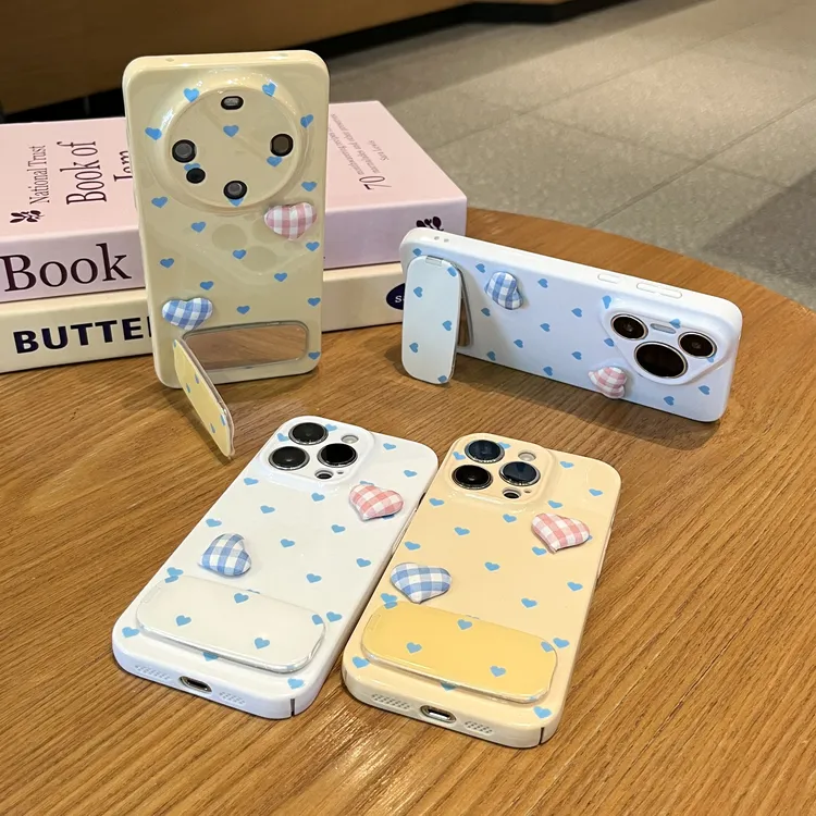 雅天立ins风满屏爱心支架适用苹果16手机壳华为P70vivoppo小米15