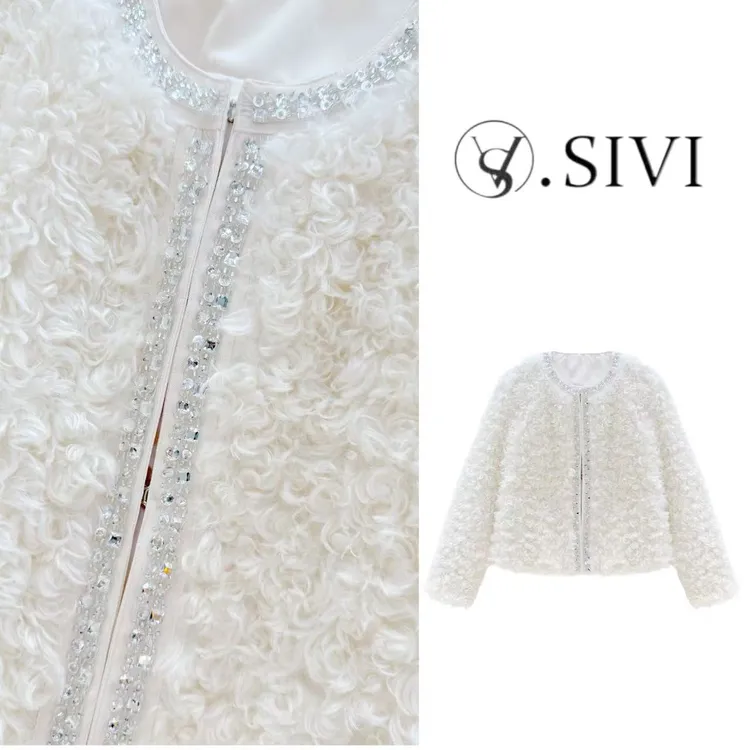 熙薇『星吻雪径』2025新款设计师羊卷毛重工皮-毛一体羽绒外套H6994