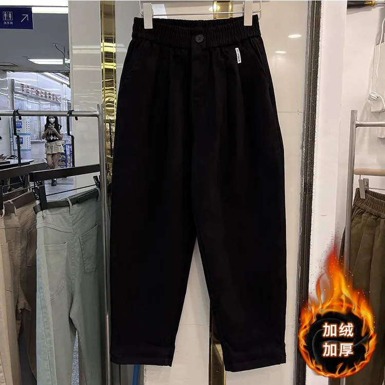秋冬季新款加绒加厚宽松休闲裤高腰显瘦时尚百搭老爹哈伦裤长裤子