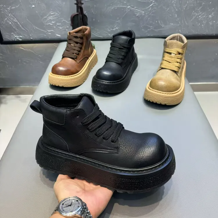 11-367冬季单棉同款男鞋加绒厚底马丁靴高帮棉鞋切尔西靴子潮鞋