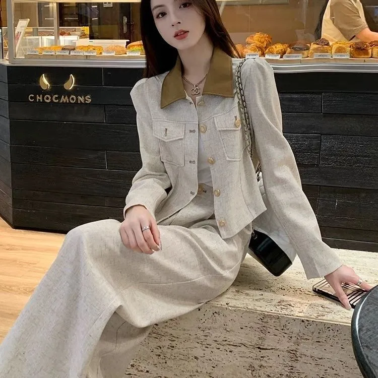 小香风休闲套装女春秋新款气质显瘦减龄运动高腰阔腿裤两件套时尚