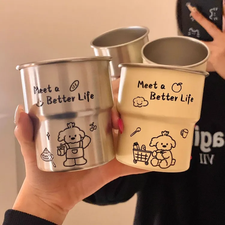 可爱小狗漱口杯家用牙刷杯子洗漱杯情侣学生宿舍不锈钢牙具牙缸L