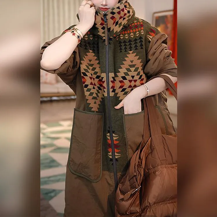 时尚复古百搭双面穿棉服2025冬季新款宽松显瘦中长款连帽棉衣外套