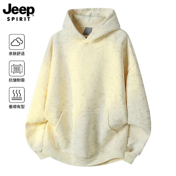 JEEPSPIRIT吉普扎染连帽卫衣男春秋新款重磅潮牌复古宽松休闲上衣