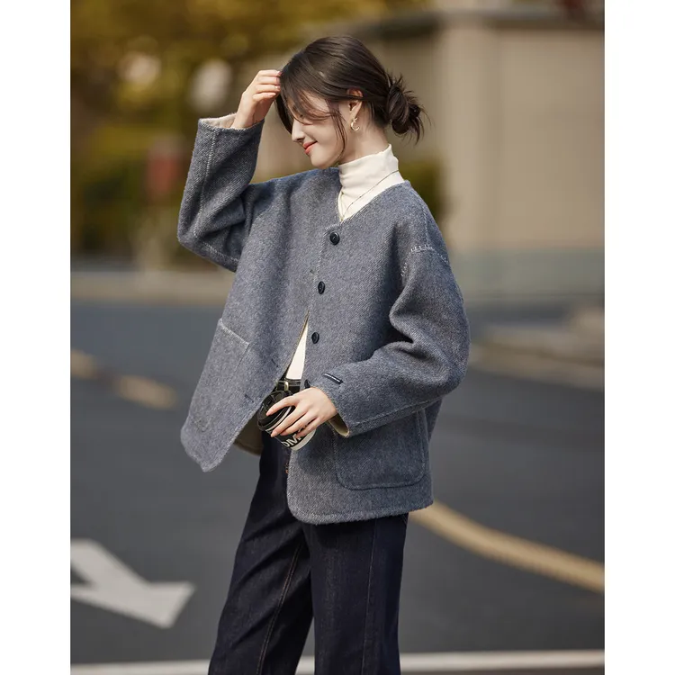尚静通勤风双面绵羊毛大衣2025冬季新款宽松显瘦中长款毛呢外套