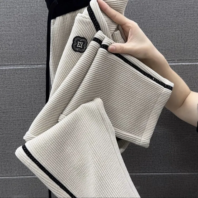 松紧腰冬季高腰直筒裤拼接休闲裤时尚百搭显瘦秋冬保暖