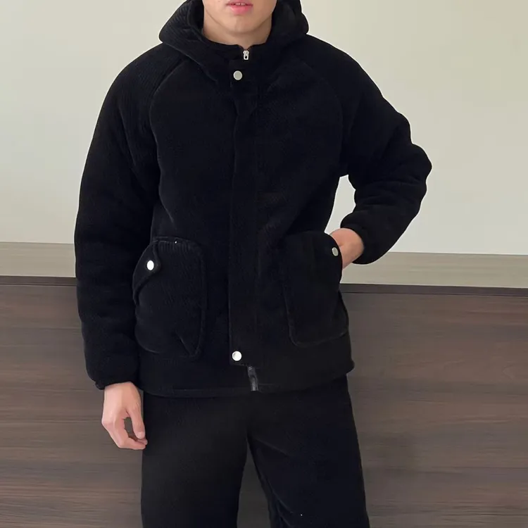 男士三层夹棉加绒加厚保暖可外出冬季睡衣套装