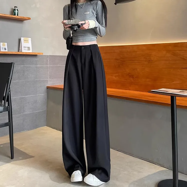 黑色阔腿裤女秋季2025新款高级感垂感高腰宽松休闲窄版直筒西装裤
