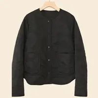 【黑色】杏花疏影压花圆领棉服外套女轻薄保暖显瘦绗缝花朵上衣