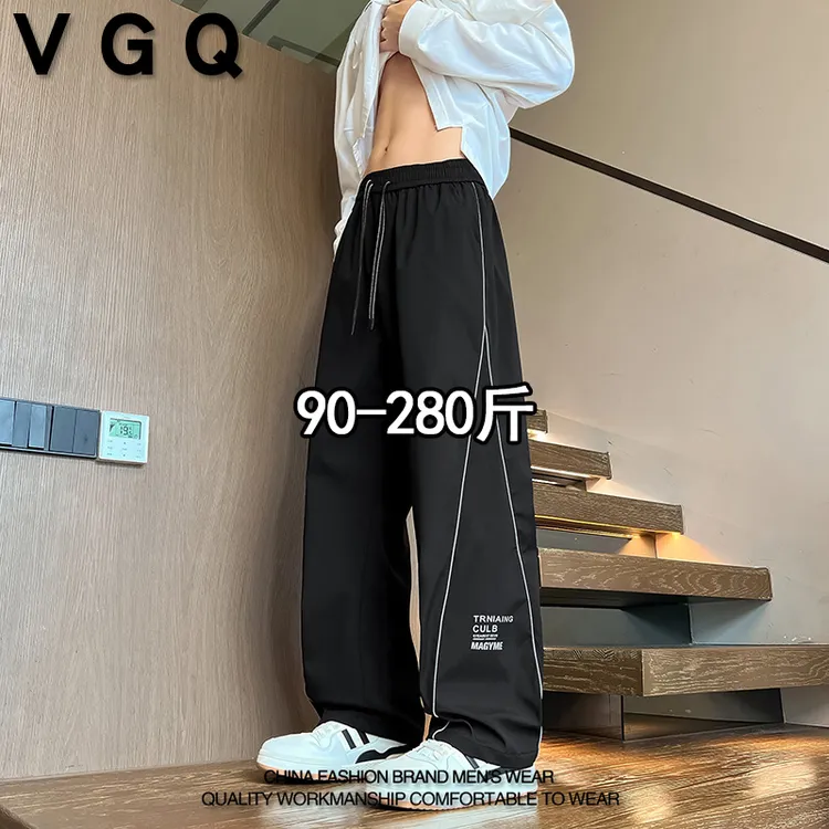 VGQ男士明线直筒裤秋季新款加肥加大码潮流百搭ins高街百搭休闲裤
