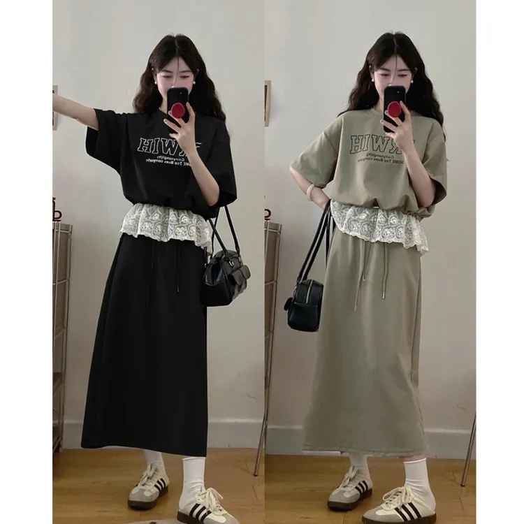 大码女装夏装搭配一整套胖mm巨好看欧货休闲运动风卫衣两件套装裙