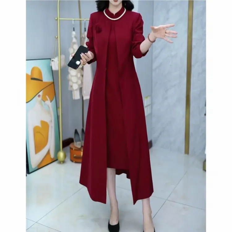 思雨女装时尚气质套装连衣裙秋季中国风减龄中长款两件套120-105
