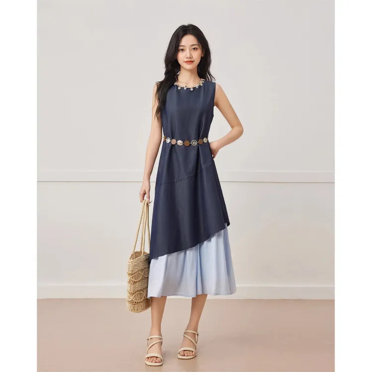 La babite 2025春夏新款法式成熟优雅气质小众设计显瘦长背心裙女