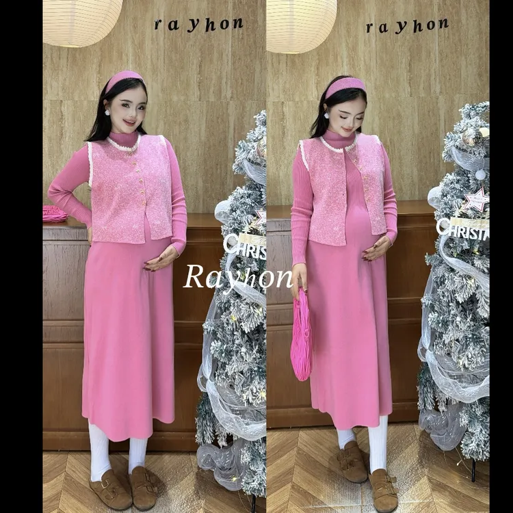 Rayhon两件套蕾丝镂空亮片圆领宽松型短款马夹民族风纯色厚款