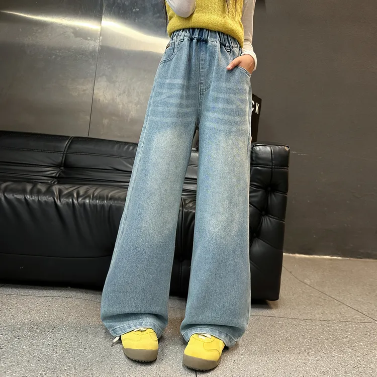 大童女童牛仔裤秋季2025新款休闲洋气儿童裤子春秋款直筒阔腿裤