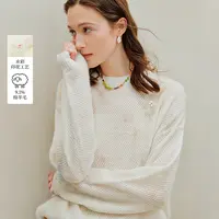【王雪糕专属】茵曼水彩花卉印花圆领毛衣长袖针织套头衫18538046