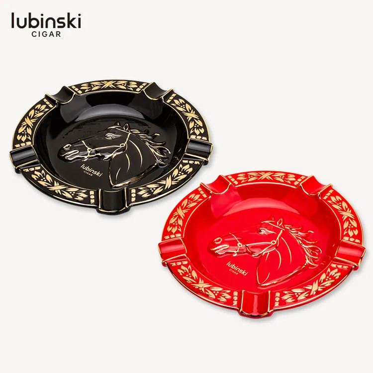 LUBINSKI 圆形马首浮雕描金陶瓷五槽雪茄烟灰缸 YJA-20052