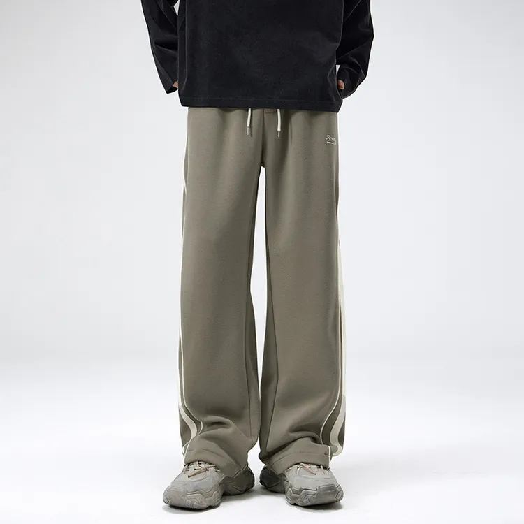 重磅休闲卫裤男潮牌宽松百搭撞色拼接直筒抽绳运动裤子男生