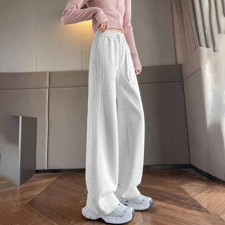 运动裤女秋冬加绒2025新款高腰垂感阔腿裤窄版直筒香蕉休闲卫裤子