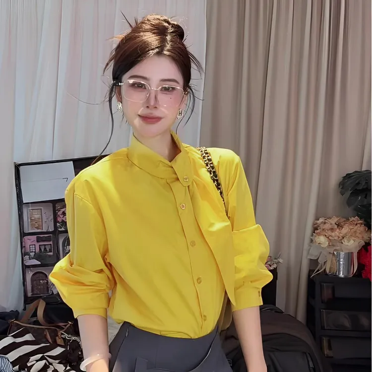 衬衫女2025春秋季新款法式设计别致衬衣纯欲风长袖宽松气质上衣