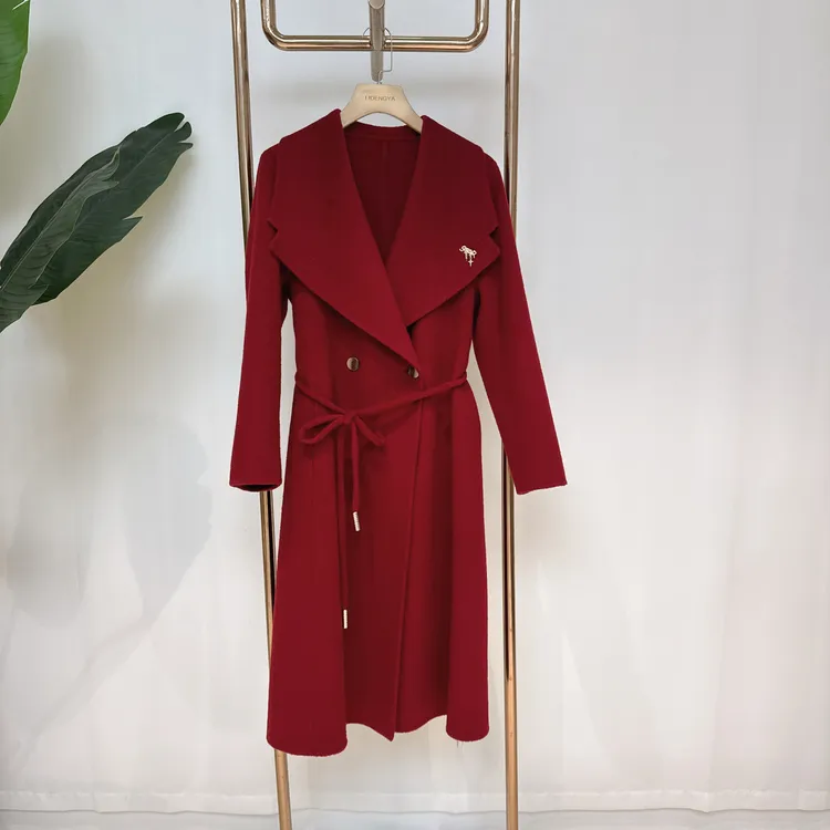 秋冬新品翻领双面羊绒大衣气质长款毛呢外套女LCDI757