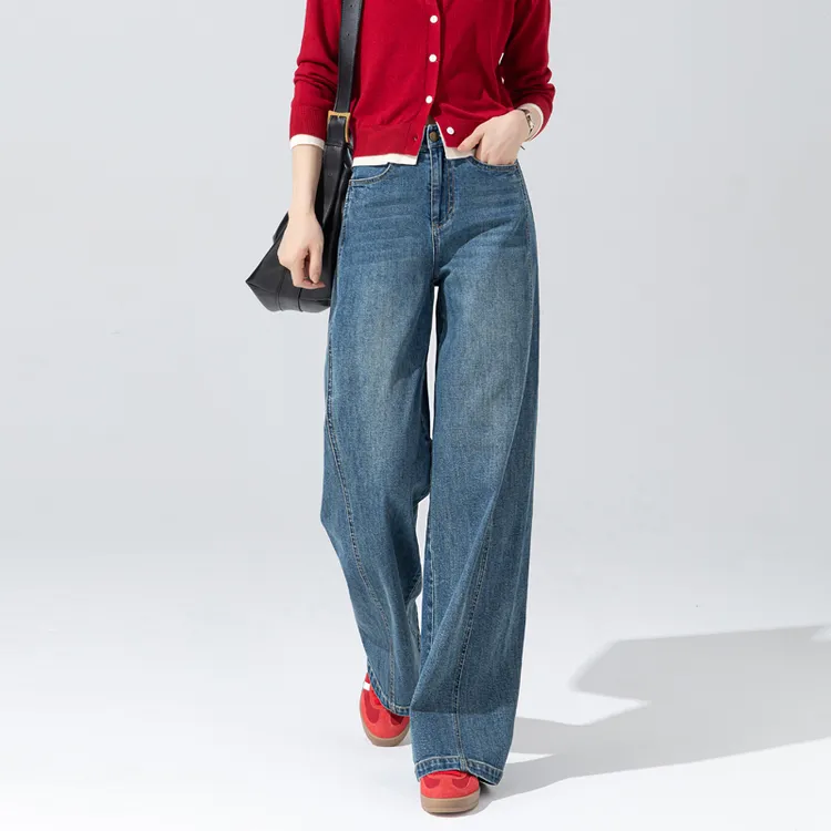 复古蓝直筒牛仔裤女2026春季新款显瘦裤子宽松bf慵懒风阔腿裤长裤