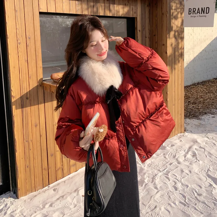 红色洋气时髦小香风羽绒服女2025冬季新款超好看小个子短款新年服