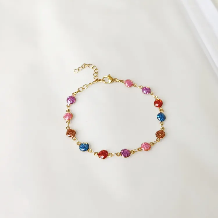 不锈钢手链 不锈钢散粉滴油手链真空电镀18k金跨境电商货源