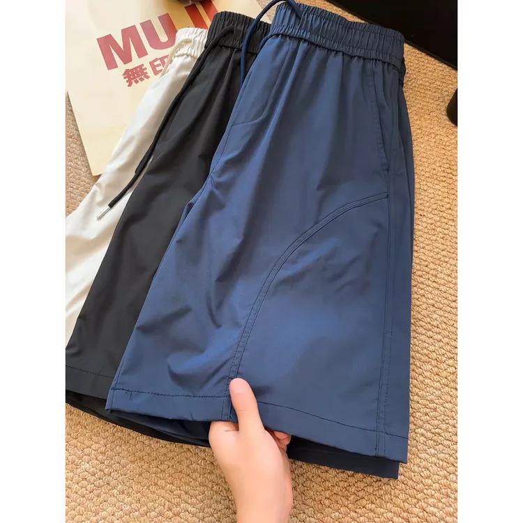 美式斜切工装短裤男夏季薄款拼接冰丝速干休闲裤篮球运动四分裤子