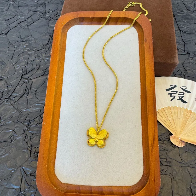 铜合金项链 新中式双层拉丝蝴蝶项链葫芦小福蝶吊坠