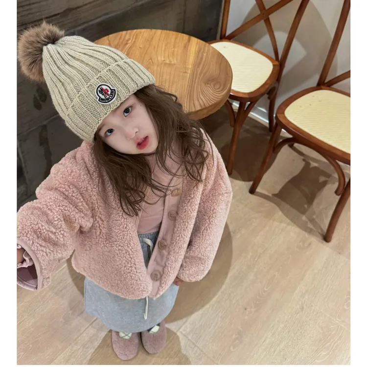 小思家女童2025秋冬新款韩版洋气甜美羊羔绒外套纯色半身裙套装