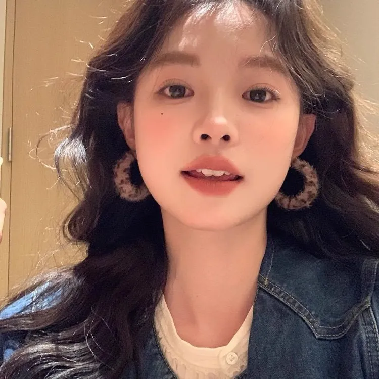 铜合金绒毛耳饰 美式复古豹纹圈圈耳环秋冬高级感小众气质耳饰女