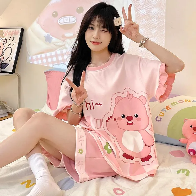 FAVMARTHA睡衣女童夏季天大童纯棉网红薄款初中生2025新款儿童少