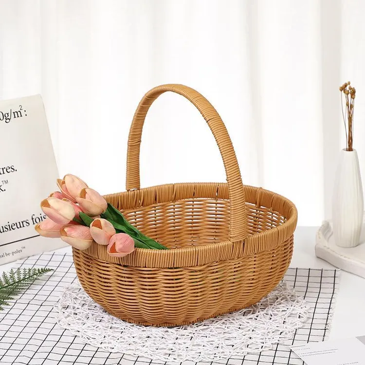 藤编购物篮买菜篮子鸡蛋筐大号手提篮野餐篮手工编织水果篮