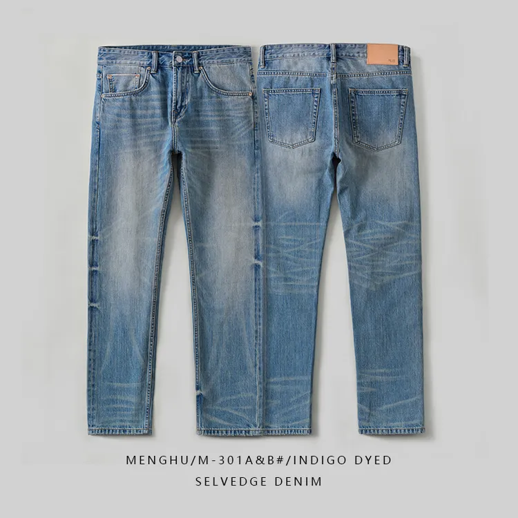 蒙狐古着蓝 经典赤耳丹宁复古怀旧纯棉无弹合体小直筒13oz牛仔裤