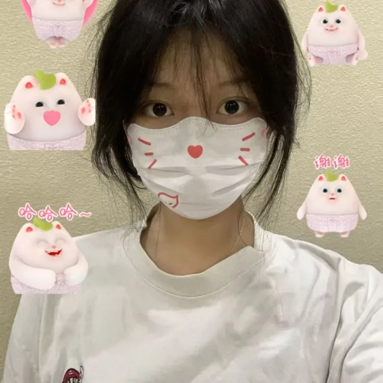 网红透气显脸小印花一次性卡通玉桂狗小粉狐白色腮红口罩时尚情侣