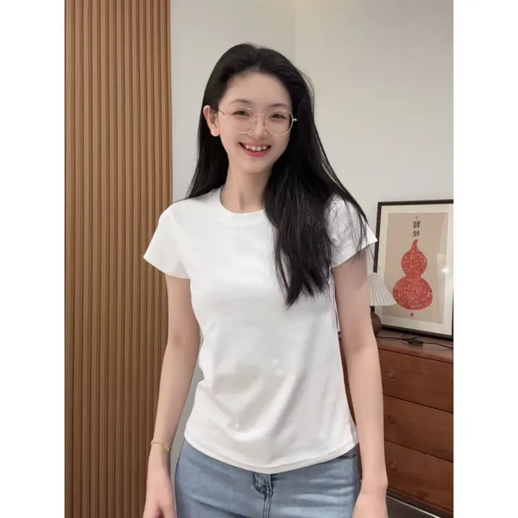 609款 莱塞尔棉高弹力短袖舒适不闷夏季冰凉修身显瘦百搭T恤